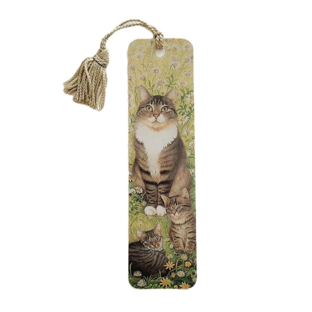 Vintage 90s Ivory Cats Tassel Bookmark, Gemma Kittens Tabby, 1991 Antioch H-1559